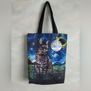 Tabby Night Cat Starry Night Tote bag Handbag Artwork by Aja NWT Cat Lover
